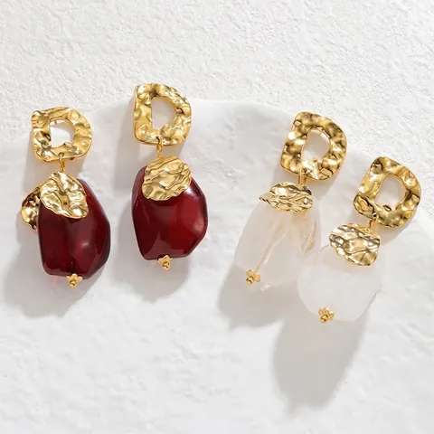 Pendientes Geométricos Vintage en Forma de D de Acero Inoxidable y Vidrio Rojo para Mujer Boda Joyería Elegante Lujo