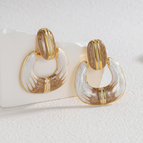 Vintage Französischer Edelstahl Emaille Ohrringe Geometrisch Hohl C-Form Marmor Textur Ohrhänger Für Damen Mode Schmuck
