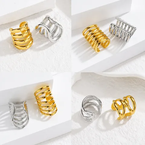 Minimalist Stainless Steel Multi Layer Hollow Line Ear Cuff Non Pierced Fashion Geometric Spiral Clip On Earrings For Women