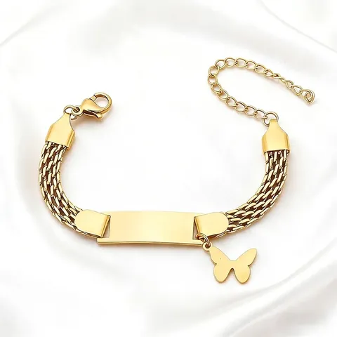 Pulsera de Barra ID de Cadena de Malla de Acero Inoxidable Con Dijes de Mariposa Corazón Corona Estrella Pulsera Tejida Para Mujer Joyería Regalo