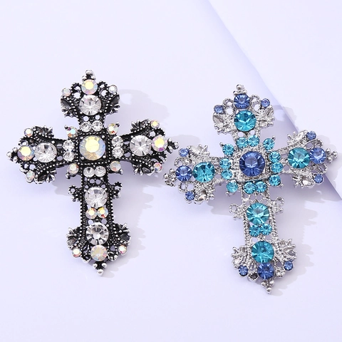 Spilla a Croce in Lega di Strass Vintage Barocca per Donna Lussuosa Corsage di Cristallo per Abito da Sposa Festa Regalo