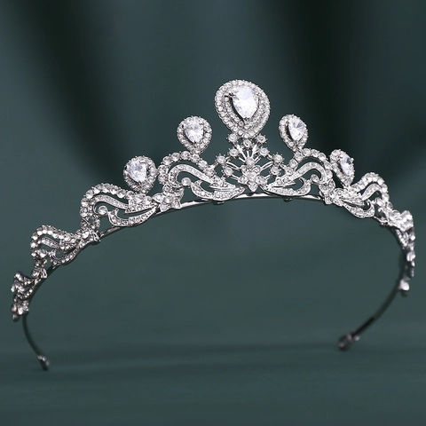 Couronne de Mariée de Luxe en Alliage Zircon Strass pour Femmes Mariage Banquet Accessoires Cheveux Or Argent