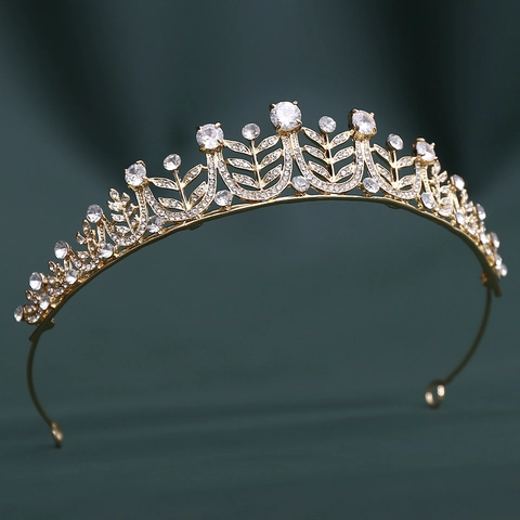 Elegante Corona Da Sposa In Lega Zircone Tiara Di Strass Design Foglia Per Matrimonio Festa Banchetto Accessori Per Capelli Donna
