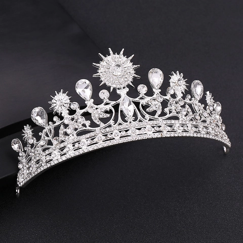 Barocco Corona da Sposa in Lega Strass Blu Cristallo Stella Tiara Matrimonio Festa Lussuoso Accessori per Capelli Donna