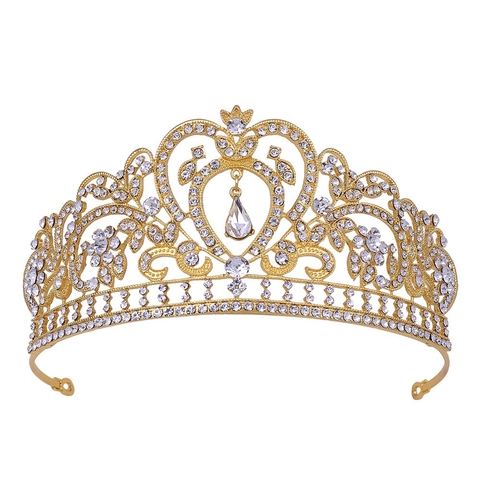 Lussuosa Corona da Sposa Barocca Tiara a Cuore Fiore Strass Cristallo Accessori Capelli Matrimonio Oro Argento Donna