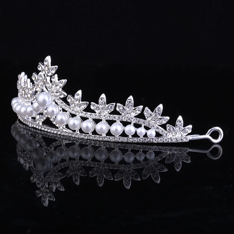 Elegante Corona Nuziale in Argento Con Strass e Künstliche Perle Sintetiche Design Barocco a Foglia Tiara da Sposa Accessori per Capelli Donna Festa