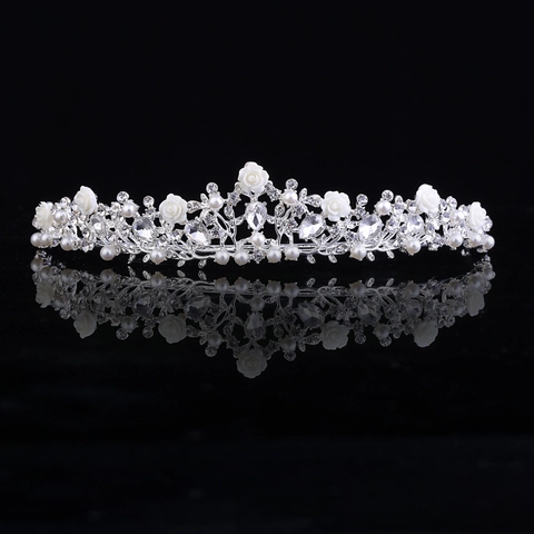 Corona da Sposa Vintage in Lega con Strass e Perle Artificiali Elegante Design a Fiori e Foglie Accessorio per Capelli Matrimonio