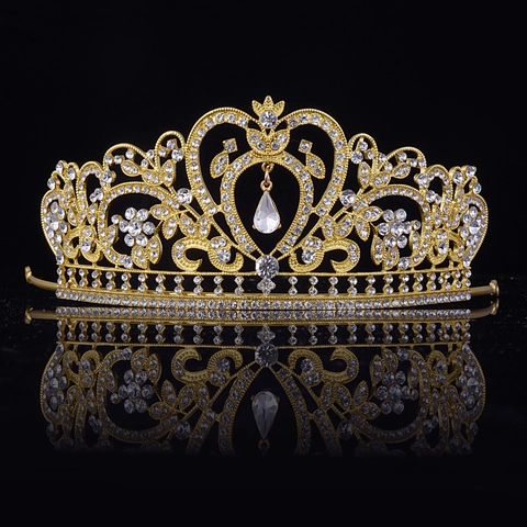 Lussuosa Corona da Sposa Barocca Tiara a Cuore Fiore Strass Cristallo Accessori Capelli Matrimonio Oro Argento Donna