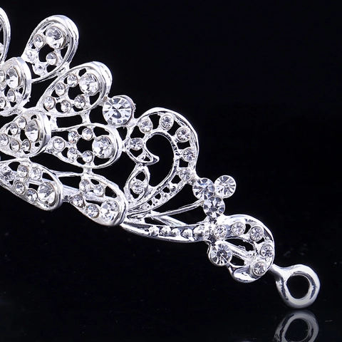 Elegante Corona Sposa Diadema Lega Argento Strass Bianco Design Pavone Accessorio Capelli Matrimonio Donna Gioielli