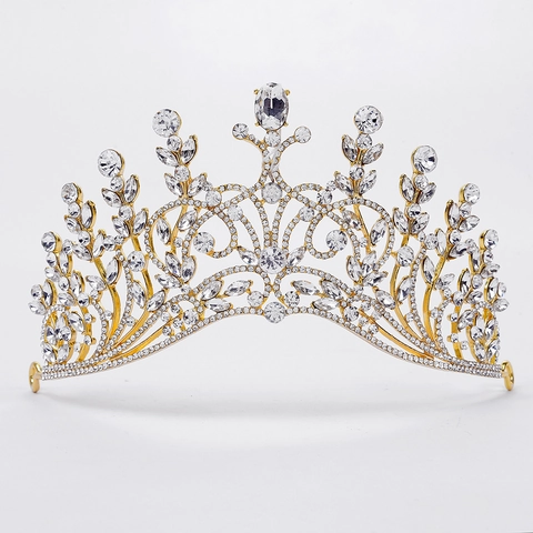 Corona da Sposa Barocca di Lusso in Lega con Strass Tiara Nuziale Elegante Cristallo Floreale Regina Copricapo Festa Accessori per Capelli Donna