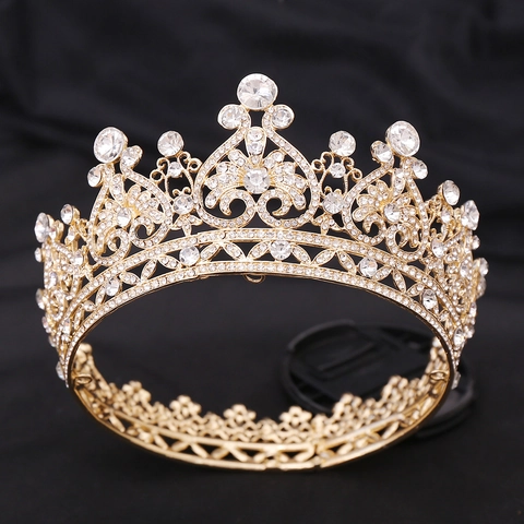 Barock Luxus Legierung Strass Brautkrone Gold Silber Palast Herz Hohl Diadem Für Hochzeit Party Damen Schmuck