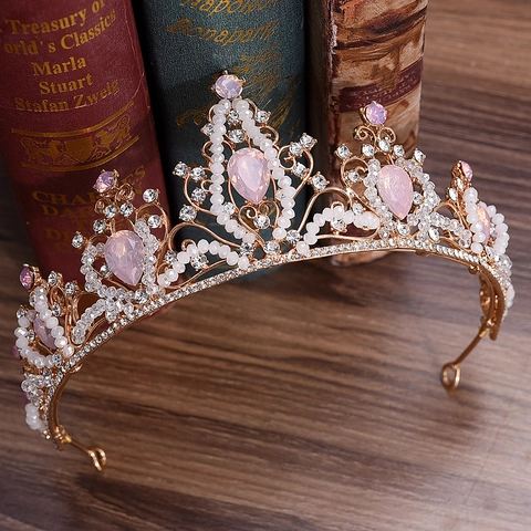 Tiara de Novia Barroca Aleación con Strass y Perla Artificial Accesorio Pelo Boda Elegante Corona Vintage Mujer Joyería Fiesta
