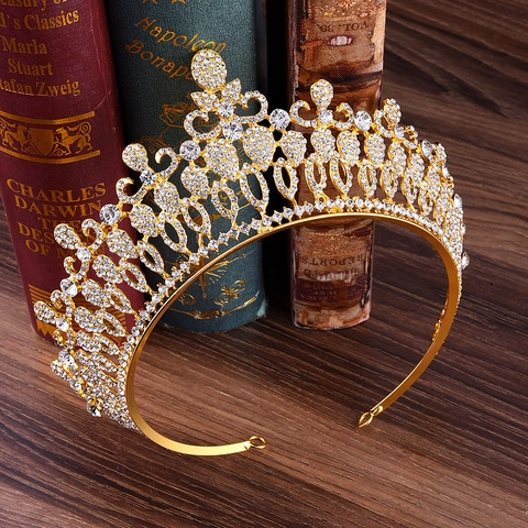 Lujosa Corona de Novia Barroca de Aleación con Diamantes de Imitación Tiara Vintage Tocado de Boda para Mujer Reina Princesa Accesorios para el Cabello