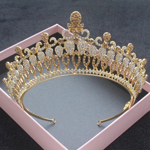 Lujosa Corona de Novia Barroca de Aleación con Diamantes de Imitación Tiara Vintage Tocado de Boda para Mujer Reina Princesa Accesorios para el Cabello