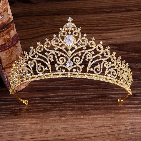 Luxuriöse Europäische Legierung Zirkonia Braut Krone Vintage Strass Hochzeit Tiara Prinzessin Geburtstag Haarschmuck