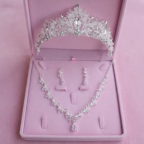 Luxueux Ensemble Bijoux Mariée Zircon Alliage Diadème Collier Boucles d'oreilles Mariage Banquet Élégant Baroque Style Feuille Femme