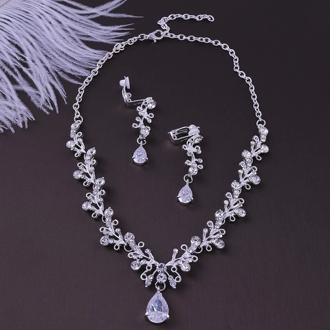 Elegant Bridal Jewelry Set Alloy Waterdrop AAA Zircon Rhinestone Necklace Earrings For Wedding Banquet Party Women Accessories