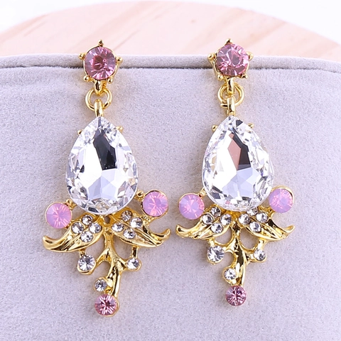 Luxus Legierung Wassertropfen Kristall Blatt Hängeohrringe Für Hochzeit Braut Vintage Strass Schmuck Für Damen Geschenk
