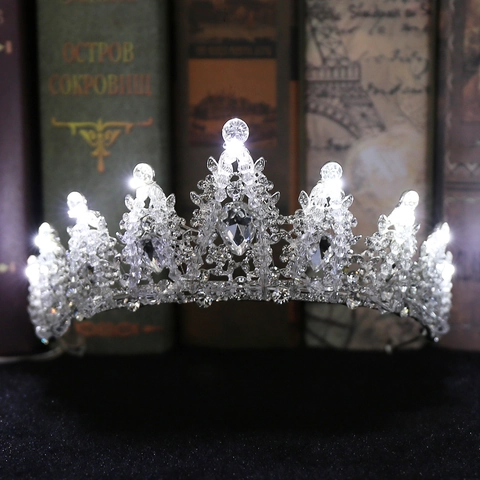 Corona in Lega di Cristallo con Strass a LED Elegante Tiara da Sposa per Matrimonio Compleanno Festa Accessori Capelli