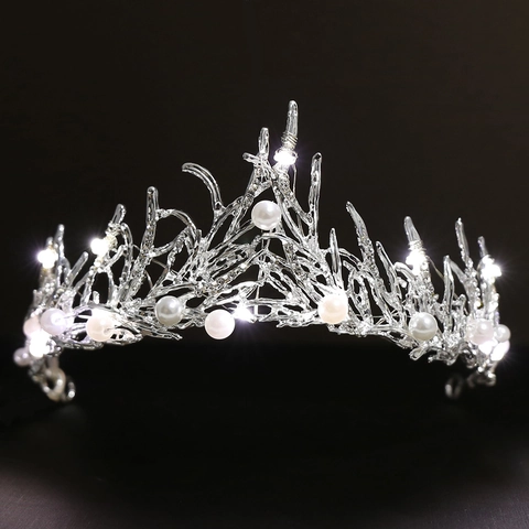 Corona da Sposa Luminosa a LED in Lega con Strass e Künstliche Perle Ramo Diadema per Matrimonio Festa Donna Eleganti Accessori Capelli