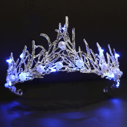 Corona da Sposa Luminosa a LED in Lega con Strass e Künstliche Perle Ramo Diadema per Matrimonio Festa Donna Eleganti Accessori Capelli