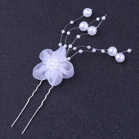 Forcine per Capelli Sposa Perla Artificial Fiore a Forma di U Fatte a Mano in Pizzo Bianco a Rete per Matrimonio Festa Donna Gioielli