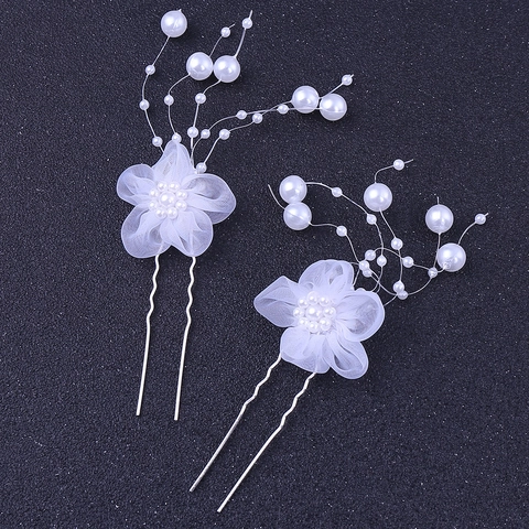 Forcine per Capelli Sposa Perla Artificial Fiore a Forma di U Fatte a Mano in Pizzo Bianco a Rete per Matrimonio Festa Donna Gioielli