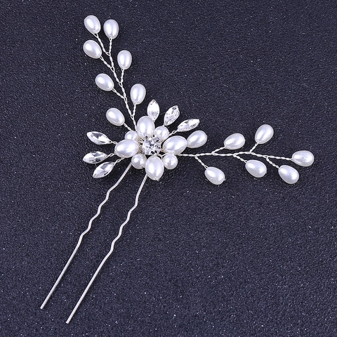 Forcine per Capelli da Sposa Argento Fatte a Mano Con Künstliche Perle Strass Fiore Ramo Clip a U per Banchetto Matrimonio Gioielli