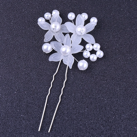 Handmade Flower Faux Artificial Pearl Wedding Hair Stick U-Shaped Bridal Hair Pin Alloy Resin Elegant Floral Hair Fork Headpiece