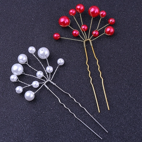 Spillone per Capelli a U con Künstliche Perle Fatto a Mano in Filo di Rame Floreale Matrimonio Accessori Capelli Sposa Banchetto Festa Gioielli