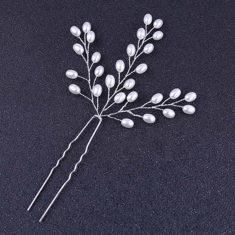 Forcina per Capelli da Sposa Fatta a Mano Elegante Perla Artificial Bianca Filo di Rame Ramo a Forma di U per Gioielli da Donna