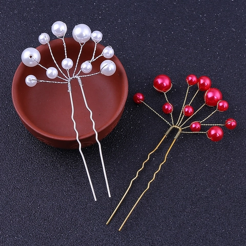 Spillone per Capelli a U con Künstliche Perle Fatto a Mano in Filo di Rame Floreale Matrimonio Accessori Capelli Sposa Banchetto Festa Gioielli