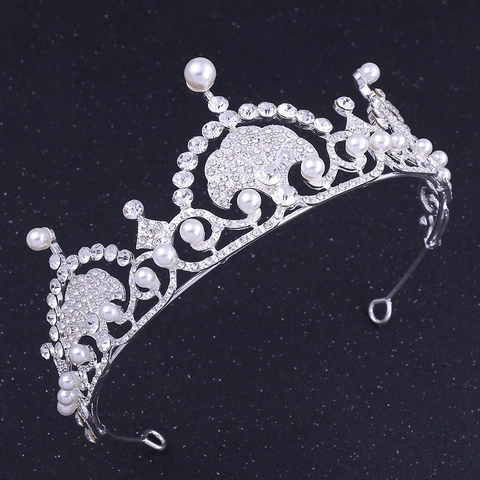 Set di Gioielli da Sposa con Perle Artificiali e Strass Corona in Lega Collana Orecchini per Matrimonio Donna