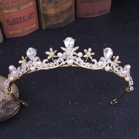 Eleganter Legierung Strass Künstliche Perle Floral Braut Tiara Handgefertigt Hochzeit Krone Haarschmuck Für Damen Mädchen Party