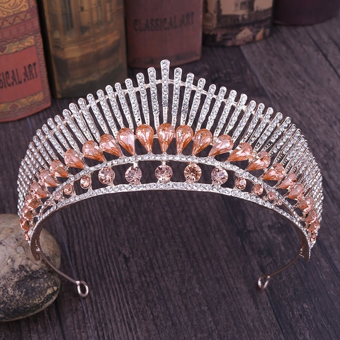 Lussuosa Tiara a Corona da Sposa in Lega di Strass a Coda di Pavone Fascia Vintage Oro Argento Cristallo per Matrimonio