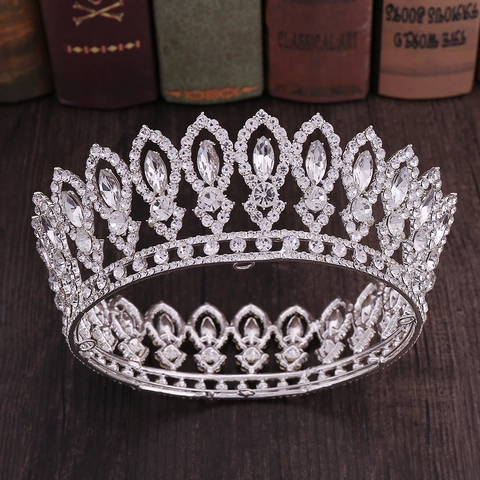 Corona Sposa Rotonda Vintage Barocca Tiara Cristallo Strass Lusso Accessori Capelli Matrimonio Donna Gioielli Festa