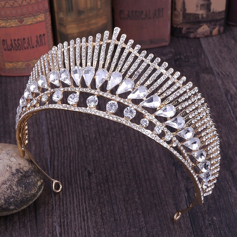 Lussuosa Tiara a Corona da Sposa in Lega di Strass a Coda di Pavone Fascia Vintage Oro Argento Cristallo per Matrimonio