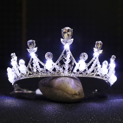 Corona da Sposa Luminosa a LED per Donna in Lega con Strass Goccia d'Acqua Cristallo Diadema per Matrimonio Compleanno Festa Capelli