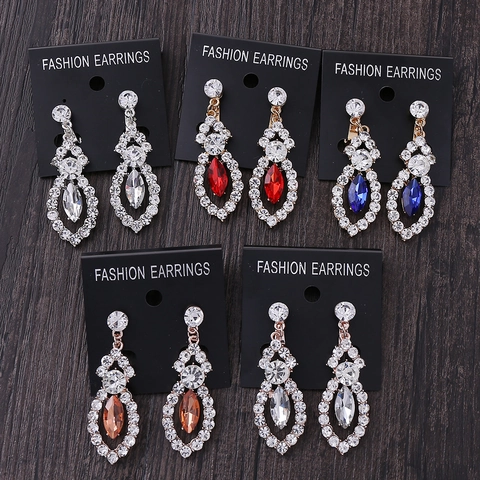 Vintage Alloy Rhinestone Dangle Earrings For Women Luxury Marquise Cut Gemstone Drop Earrings Wedding Party Jewelry Gift