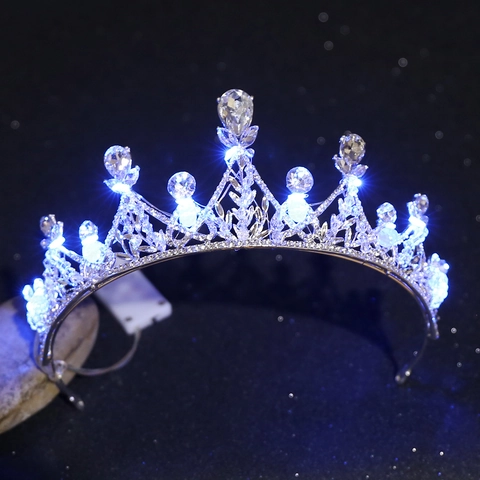 Corona da Sposa Luminosa a LED per Donna in Lega con Strass Goccia d'Acqua Cristallo Diadema per Matrimonio Compleanno Festa Capelli