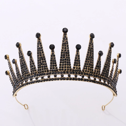 Corona Negra Barroca Vintage de Aleación Con Strass Tiara de Novia Cumpleaños Princesa Boda Accesorios Para El Cabello Mujer Joyería
