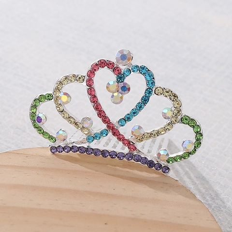 Pettine per Capelli a Corona a Cuore con Strass per Bambini Tiara Mini per Festa di Compleanno Ragazze Accessori Argento