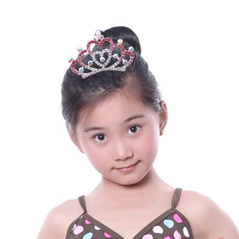 Alloy Rhinestone Heart Crown Tiara Hair Comb For Kids Girls Wedding Party Birthday Performance Princess Hair Accessories