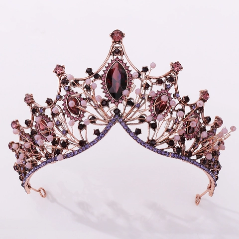 Corona Barocca Vintage in Bronzo Antico per Donna Matrimonio Festa Tiara Sposa Con Strass e Accessori per Capelli con Perle Artificiali