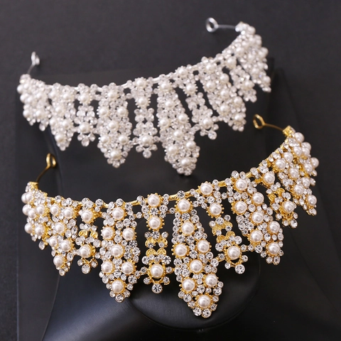 Luxus Barock Braut Krone Tiara Mit Legierung Strass Und Künstliche Perle Elegant Gold Silber Hochzeit Party Kopfschmuck Accessoire