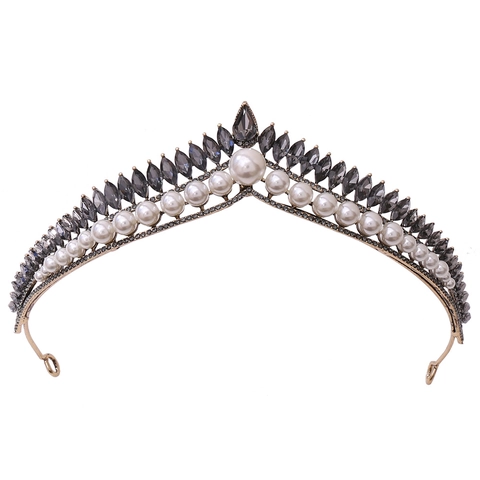 Elegante Corona da Sposa in Lega Con Perle Artificiali e Strass Tiara Nuziale Stile Coreano a Forma di V Lussuoso Copricapo per Donna Gioielli per Festa di Compleanno