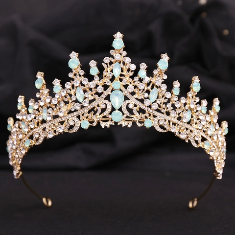 Corona da Sposa di Lusso Barocca con Strass per Donna Oro Argento Lega Intarsiato Cristallo Tiara Accessori per Capelli