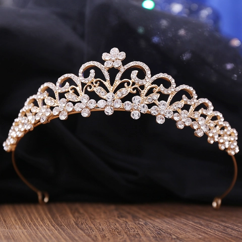 Europäische Luxus Strass Brautkrone Legierung Blume Tiara Hochzeit Haarschmuck Für Damen Gold Silber Kopfschmuck