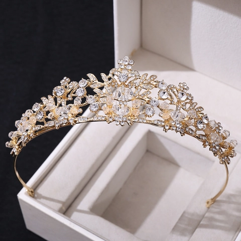 Eleganter Braut-Tiara Mit Blattmotiven Legierung Strass Kristallperlen Hochzeit Krone Für Damen Festzug Party Haarschmuck