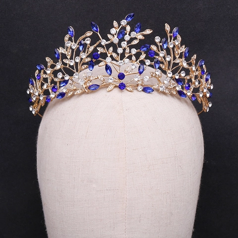 Corona de Novia Barroca de Hoja Accesorio para el Cabello de Boda Mujer Lujo Aleación Strass Cristal Tiara Joyería